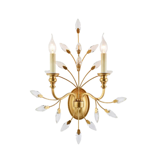 Rustic 2 Light Wall Mount Light with Crystal Leaf Decoration Brass Branch Wall Mount Light Clearhalo 'Modern wall lights' 'Modern' 'Wall Lamps & Sconces' 'Wall Lights' Lighting' 214891