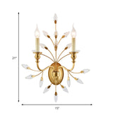 Rustic 2 Light Wall Mount Light with Crystal Leaf Decoration Brass Branch Wall Mount Light Clearhalo 'Modern wall lights' 'Modern' 'Wall Lamps & Sconces' 'Wall Lights' Lighting' 214892