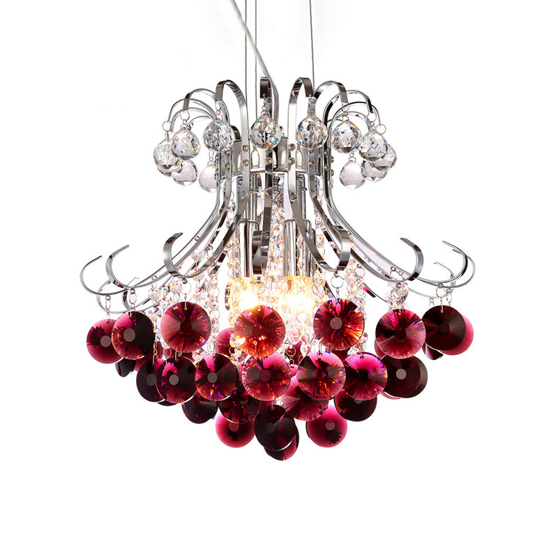 Flared Shape Crystal Chandelier Light Modern 3 Lights Clear/Red/Black Hanging Lamp Kit for Living Room Clearhalo 'Ceiling Lights' 'Chandeliers' 'Clear' 'Industrial' 'Modern Chandeliers' 'Modern' 'Tiffany' 'Traditional Chandeliers' Lighting' 214913