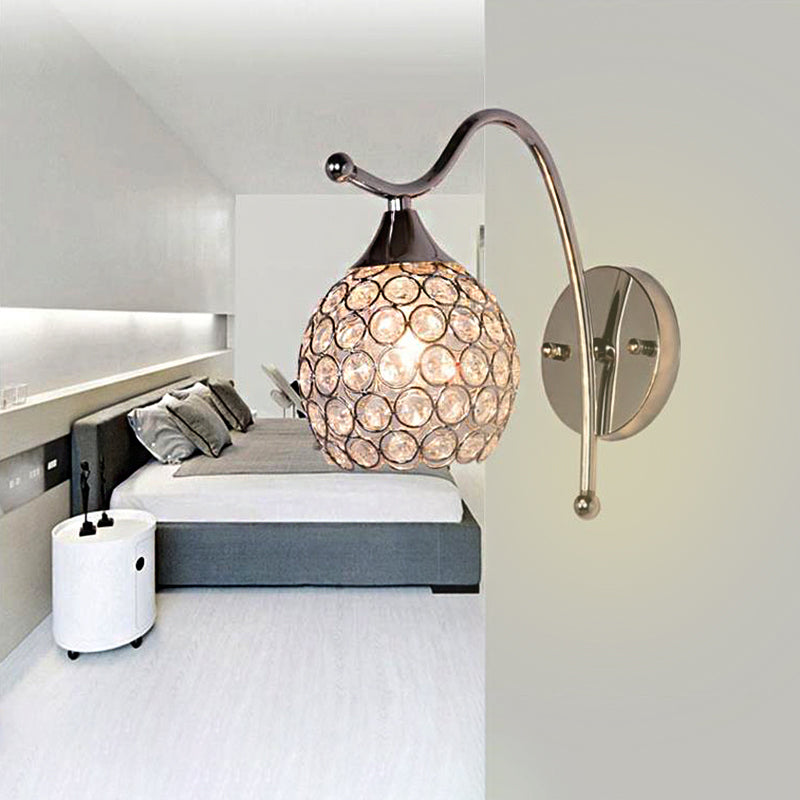 Dome Wall Sconce Light Modern Crystal 1 Light Corridor Wall Mounted Light with Chrome Backplate Chrome Clearhalo 'Cast Iron' 'Glass' 'Industrial' 'Modern wall lights' 'Modern' 'Tiffany' 'Traditional wall lights' 'Wall Lamps & Sconces' 'Wall Lights' Lighting' 214920