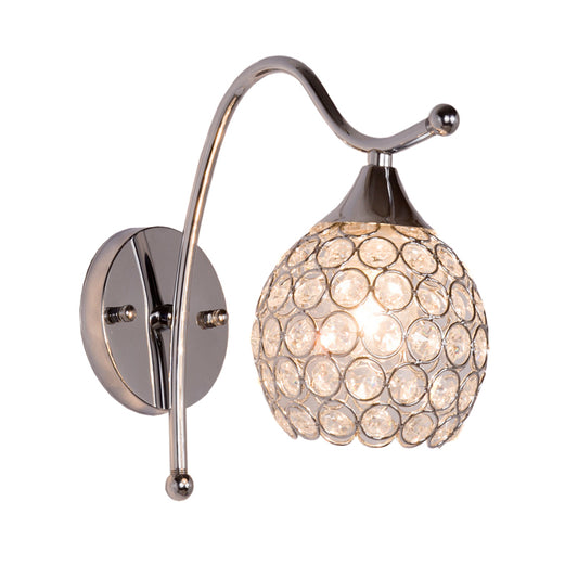 Dome Wall Sconce Light Modern Crystal 1 Light Corridor Wall Mounted Light with Chrome Backplate Clearhalo 'Cast Iron' 'Glass' 'Industrial' 'Modern wall lights' 'Modern' 'Tiffany' 'Traditional wall lights' 'Wall Lamps & Sconces' 'Wall Lights' Lighting' 214922