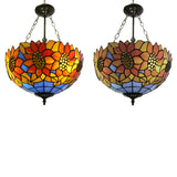 12"/16" Wide Sunflower Semi Flush Light Countryside Stained Glass Semi Flush Mount in Orange/Yellow for Living Room Clearhalo 'Ceiling Lights' 'Close To Ceiling Lights' 'Close to ceiling' 'Glass shade' 'Glass' 'Semi-flushmount' 'Tiffany close to ceiling' 'Tiffany' Lighting' 21492