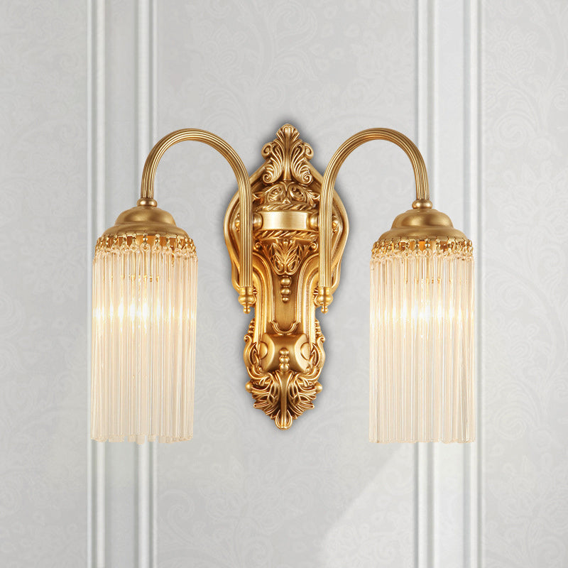 Gold Cylinder Wall Sconce Light Nordic 1/2 Light Metal Wall Mount Light with Crystal Rod Shade