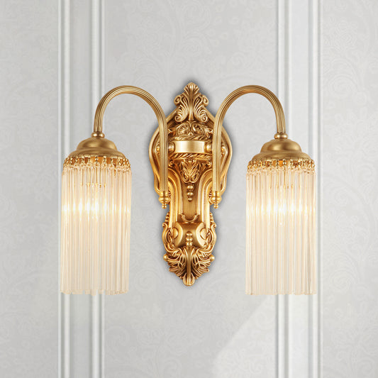 Gold Cylinder Wall Sconce Light Nordic 1/2 Light Metal Wall Mount Light with Crystal Rod Shade 2.0 Gold Clearhalo 'Cast Iron' 'Glass' 'Industrial' 'Modern wall lights' 'Modern' 'Tiffany' 'Traditional wall lights' 'Wall Lamps & Sconces' 'Wall Lights' Lighting' 214930