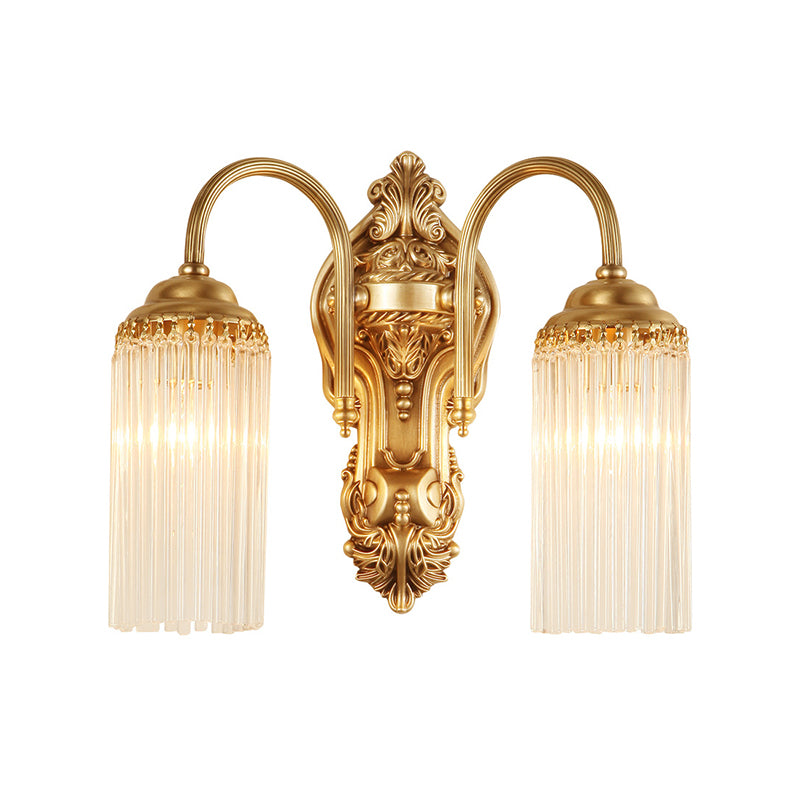 Gold Cylinder Wall Sconce Light Nordic 1/2 Light Metal Wall Mount Light with Crystal Rod Shade Clearhalo 'Cast Iron' 'Glass' 'Industrial' 'Modern wall lights' 'Modern' 'Tiffany' 'Traditional wall lights' 'Wall Lamps & Sconces' 'Wall Lights' Lighting' 214932