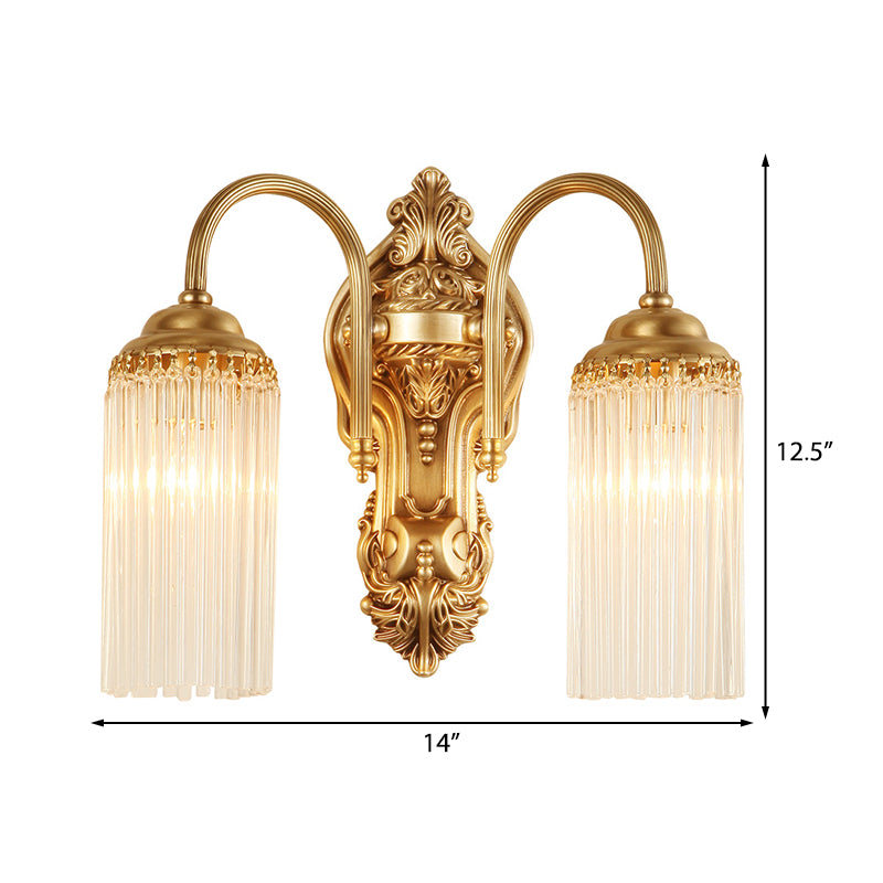 Gold Cylinder Wall Sconce Light Nordic 1/2 Light Metal Wall Mount Light with Crystal Rod Shade Clearhalo 'Cast Iron' 'Glass' 'Industrial' 'Modern wall lights' 'Modern' 'Tiffany' 'Traditional wall lights' 'Wall Lamps & Sconces' 'Wall Lights' Lighting' 214933