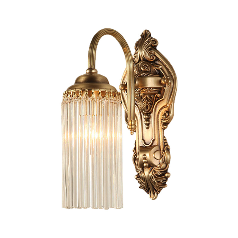 Gold Cylinder Wall Sconce Light Nordic 1/2 Light Metal Wall Mount Light with Crystal Rod Shade Clearhalo 'Cast Iron' 'Glass' 'Industrial' 'Modern wall lights' 'Modern' 'Tiffany' 'Traditional wall lights' 'Wall Lamps & Sconces' 'Wall Lights' Lighting' 214937