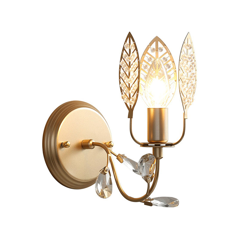 Modernism 1 Light Sconce Light with Crystal Leaf Bronze Branch Wall Mounted Light for Bedroom - Clearhalo - 'Modern wall lights' - 'Modern' - 'Wall Lamps & Sconces' - 'Wall Lights' - Lighting' - 214960