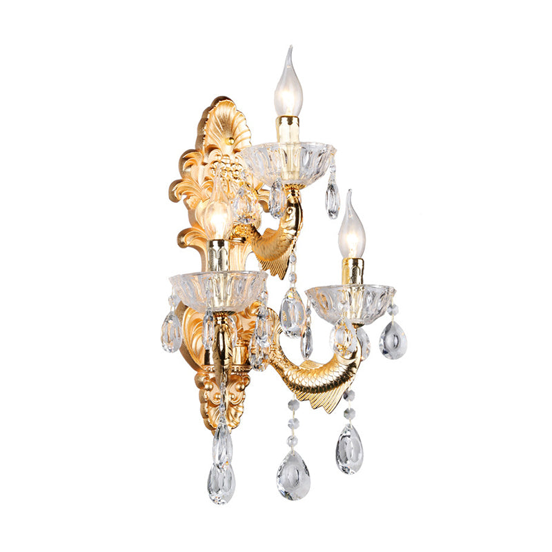 Candelabra Wall Lamp Contemporary Crystal 2 Lights Gold Wall Mount Light for Corridor