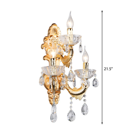 Candelabra Wall Lamp Contemporary Crystal 2 Lights Gold Wall Mount Light for Corridor Clearhalo 'Modern wall lights' 'Modern' 'Wall Lamps & Sconces' 'Wall Lights' Lighting' 214968