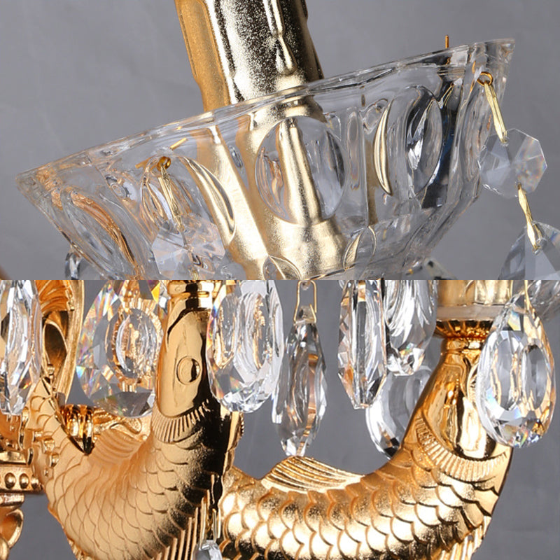 Candelabra Wall Lamp Contemporary Crystal 2 Lights Gold Wall Mount Light for Corridor