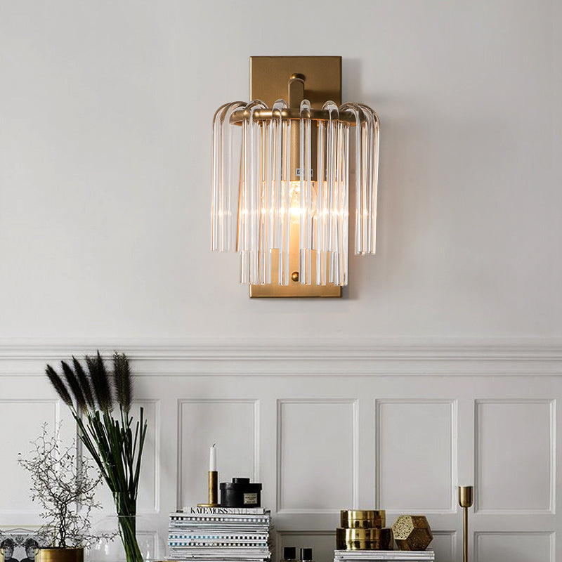 Modernism 1 Light Sconce Light with Crystal Rod Shade Brass Cylinder Wall Mount Light - Clearhalo - 'Modern wall lights' - 'Modern' - 'Wall Lamps & Sconces' - 'Wall Lights' - Lighting' - 214988