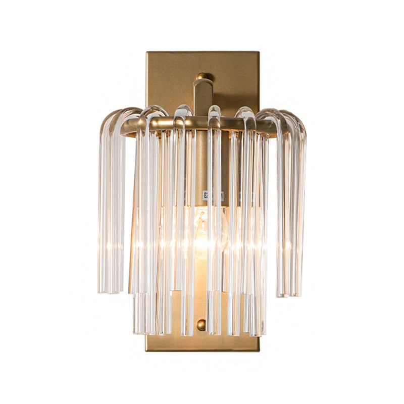 Modernism 1 Light Sconce Light with Crystal Rod Shade Brass Cylinder Wall Mount Light - Clearhalo - 'Modern wall lights' - 'Modern' - 'Wall Lamps & Sconces' - 'Wall Lights' - Lighting' - 214990