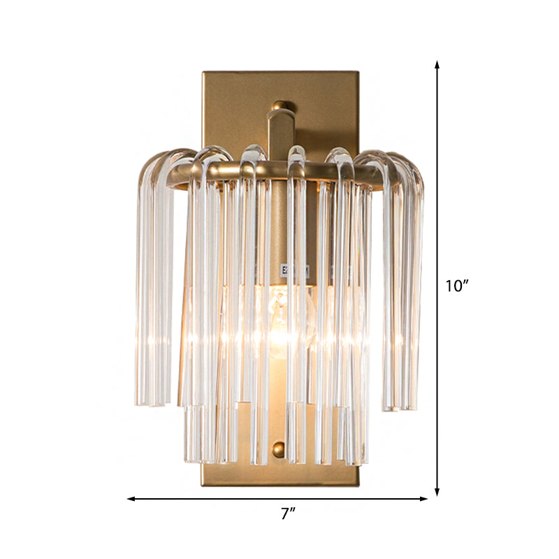 Modernism 1 Light Sconce Light with Crystal Rod Shade Brass Cylinder Wall Mount Light - Clearhalo - 'Modern wall lights' - 'Modern' - 'Wall Lamps & Sconces' - 'Wall Lights' - Lighting' - 214991