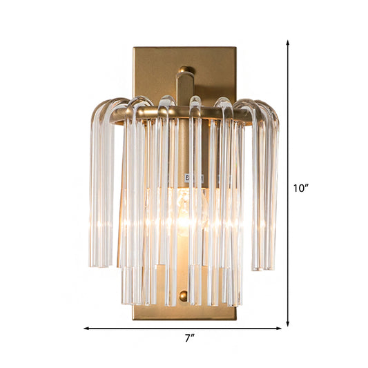 Modernism 1 Light Sconce Light with Crystal Rod Shade Brass Cylinder Wall Mount Light Clearhalo 'Modern wall lights' 'Modern' 'Wall Lamps & Sconces' 'Wall Lights' Lighting' 214991