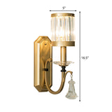 Cylinder Sconce Light Modernism Prismatic Crystal 1 Light Brass Wall Mount Light for Living Room Clearhalo 'Modern wall lights' 'Modern' 'Wall Lamps & Sconces' 'Wall Lights' Lighting' 214997
