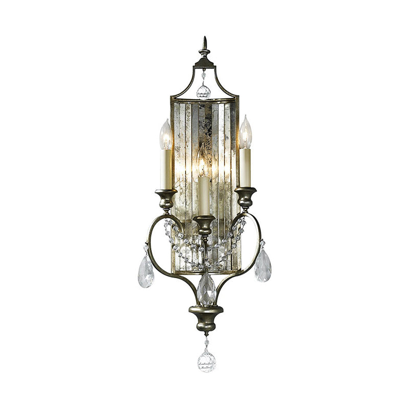 Rustic Candelabra Metal Sconce Light 2 Lights Wall Mounted Light Fixture with Crystal Accent Clearhalo 'Cast Iron' 'Glass' 'Industrial' 'Modern wall lights' 'Modern' 'Tiffany' 'Traditional wall lights' 'Wall Lamps & Sconces' 'Wall Lights' Lighting' 215004