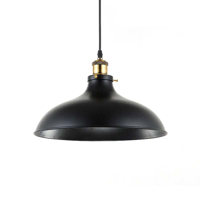 Wrought Iron Domed Ceiling Fixture Industrial 12"/14" W 1 Light Dining Room Pendant Lighting in Weathered Brass/Black Black Clearhalo 'Art Deco Pendants' 'Black' 'Cast Iron' 'Ceiling Lights' 'Ceramic' 'Crystal' 'Industrial Pendants' 'Industrial' 'Metal' 'Middle Century Pendants' 'Pendant Lights' 'Pendants' 'Rustic Pendants' 'Tiffany' Lighting' 21511