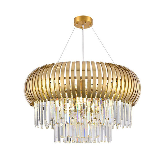 Modern 5 Lights Hanging Ceiling Light with Crystal and Metal Shade Gold Lantern Chandelier Light Clearhalo 'Ceiling Lights' 'Chandeliers' 'Modern Chandeliers' 'Modern' Lighting' 215141
