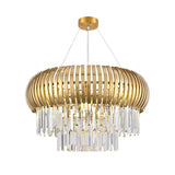 Modern 5 Lights Hanging Ceiling Light with Crystal and Metal Shade Gold Lantern Chandelier Light Clearhalo 'Ceiling Lights' 'Chandeliers' 'Modern Chandeliers' 'Modern' Lighting' 215141