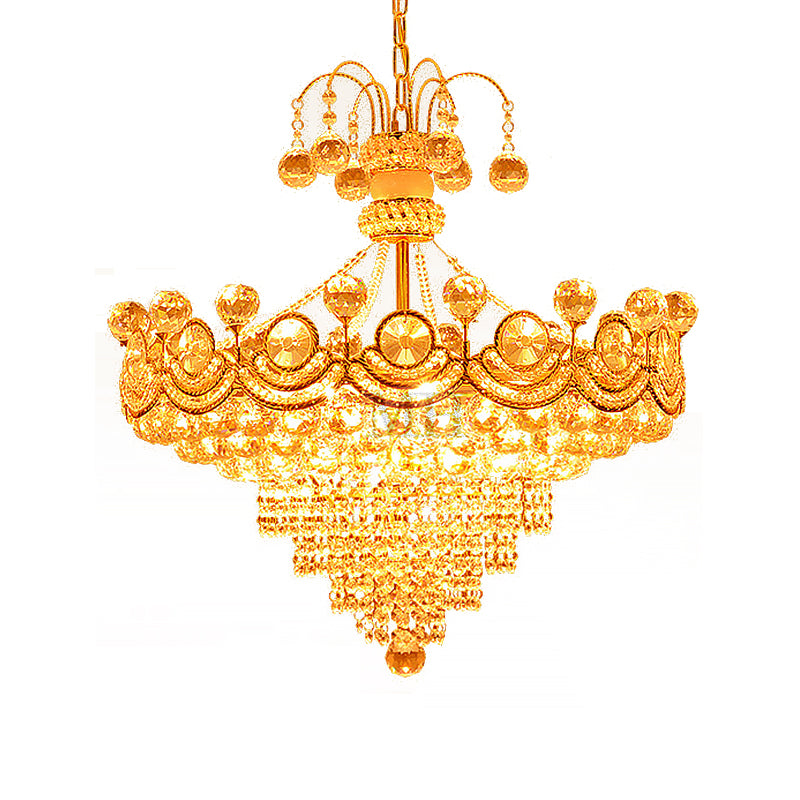 Crystal Cone Chandelier Light Modern 10 Lights Gold Ceiling Light for Dining Room Clearhalo 'Ceiling Lights' 'Chandeliers' 'Modern Chandeliers' 'Modern' Lighting' 215189