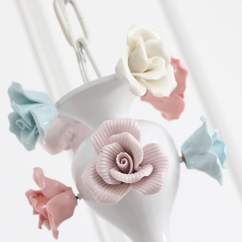 Candle Chandelier Lamp Modernism Ceramic 3/6 Lights White Finish Chandelier Pendant Light with Rose Decoration Clearhalo 'Ceiling Lights' 'Chandeliers' Lighting' options 215213
