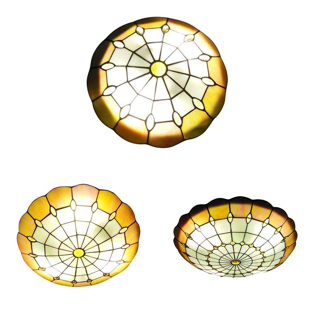 12"/16"/19.5" Wide Bedroom Ceiling Lights Tiffany Style Green/Yellow Dome Shade Flush Mount Light with Jewel Decoration Clearhalo 'Ceiling Lights' 'Close To Ceiling Lights' 'Close to ceiling' 'Flush mount' Lighting' 21523