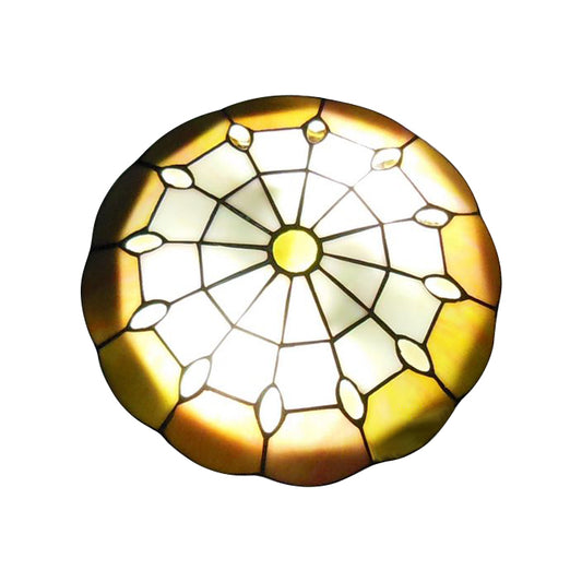 12"/16"/19.5" Wide Bedroom Ceiling Lights Tiffany Style Green/Yellow Dome Shade Flush Mount Light with Jewel Decoration Yellow 12" Clearhalo 'Ceiling Lights' 'Close To Ceiling Lights' 'Close to ceiling' 'Flush mount' Lighting' 21525