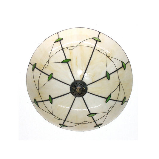 Clear/Ivory Bowl Flush Mount Light Rustic Loft Stained Glass Indoor Flushmount for Living Room Clearhalo 'Ceiling Lights' 'Close To Ceiling Lights' 'Close to ceiling' 'Flush mount' Lighting' 21537
