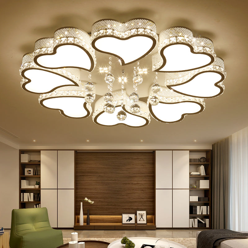 Acrylic Heart Shaped LED Flush Mount Contemporary 3/4/6 Lights Ceiling Lamp with Crystal Drop in Warm/White Light 8 White Warm Clearhalo 'Ceiling Lights' 'Close To Ceiling Lights' 'Close to ceiling' 'Flush mount' Lighting' 215561