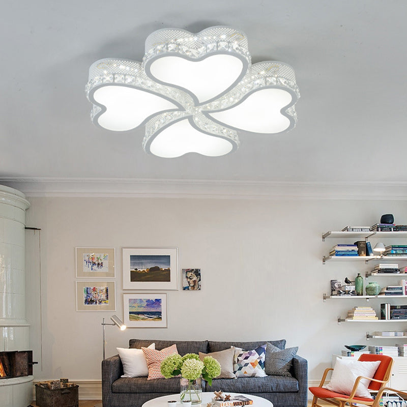 Acrylic Heart Shaped LED Flush Mount Contemporary 3/4/6 Lights Ceiling Lamp  with Crystal Drop in Warm/White Light