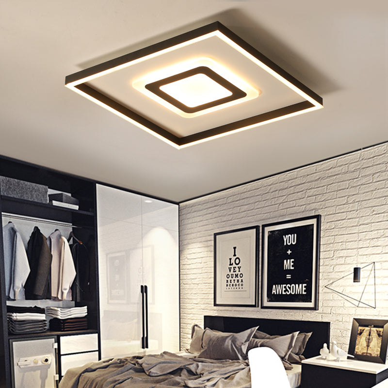 Acrylic Square/Rectangular Flush Ceiling Light Fixture 18"/21.5"/35.5" Wide Contemporary Dark Brown LED Flush Mount in Warm/White Light Clearhalo 'Ceiling Lights' 'Close To Ceiling Lights' 'Close to ceiling' 'Flush mount' Lighting' 215661