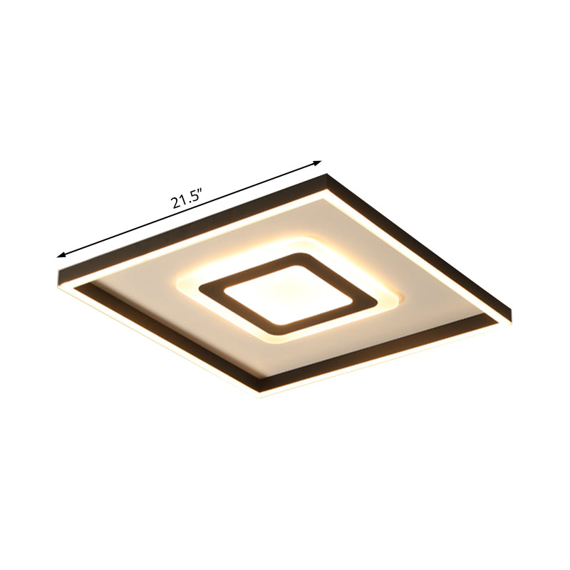 Acrylic Square/Rectangular Flush Ceiling Light Fixture 18"/21.5"/35.5" Wide Contemporary Dark Brown LED Flush Mount in Warm/White Light Clearhalo 'Ceiling Lights' 'Close To Ceiling Lights' 'Close to ceiling' 'Flush mount' Lighting' 215665