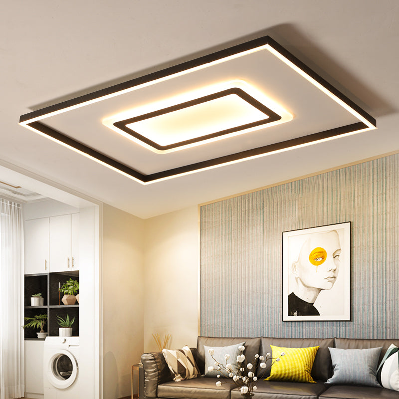 Acrylic Square/Rectangular Flush Ceiling Light Fixture 18"/21.5"/35.5" Wide Contemporary Dark Brown LED Flush Mount in Warm/White Light Dark Brown Warm Clearhalo 'Ceiling Lights' 'Close To Ceiling Lights' 'Close to ceiling' 'Flush mount' Lighting' 215667