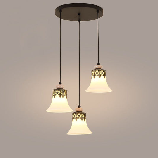 Black Bell Cluster Pendant Traditional Frosted Glass 3 Lights Living Room Hanging Lamp Clearhalo 'Ceiling Lights' 'Glass shade' 'Glass' 'Pendant Lights' 'Pendants' Lighting' 215967