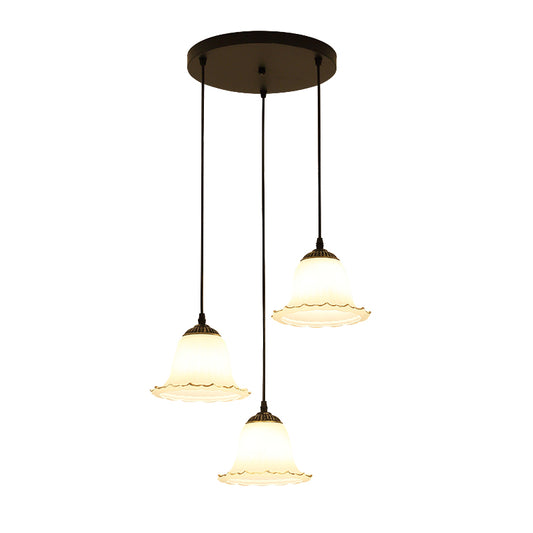 Black 3 Lights Cluster Pendant Light Classic Frosted Glass Flared Hanging Lamp for Dining Room Clearhalo 'Ceiling Lights' 'Glass shade' 'Glass' 'Pendant Lights' 'Pendants' Lighting' 215976