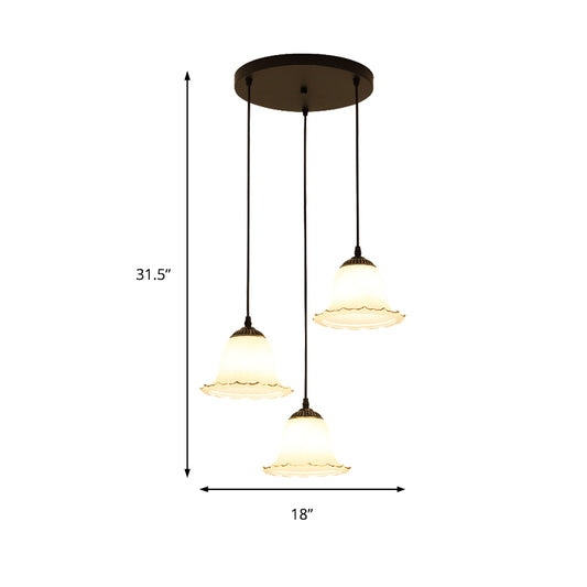Black 3 Lights Cluster Pendant Light Classic Frosted Glass Flared Hanging Lamp for Dining Room Clearhalo 'Ceiling Lights' 'Glass shade' 'Glass' 'Pendant Lights' 'Pendants' Lighting' 215977