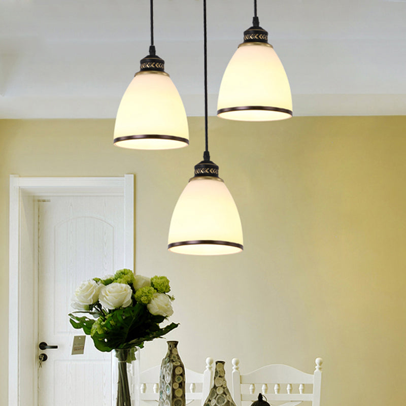 3 Lights Cluster Pendant Lighting Classic Tapered Shade Frosted Glass Hanging Ceiling Light in Black Clearhalo 'Ceiling Lights' 'Close To Ceiling Lights' 'Glass shade' 'Glass' 'Pendant Lights' 'Pendants' Lighting' 216001