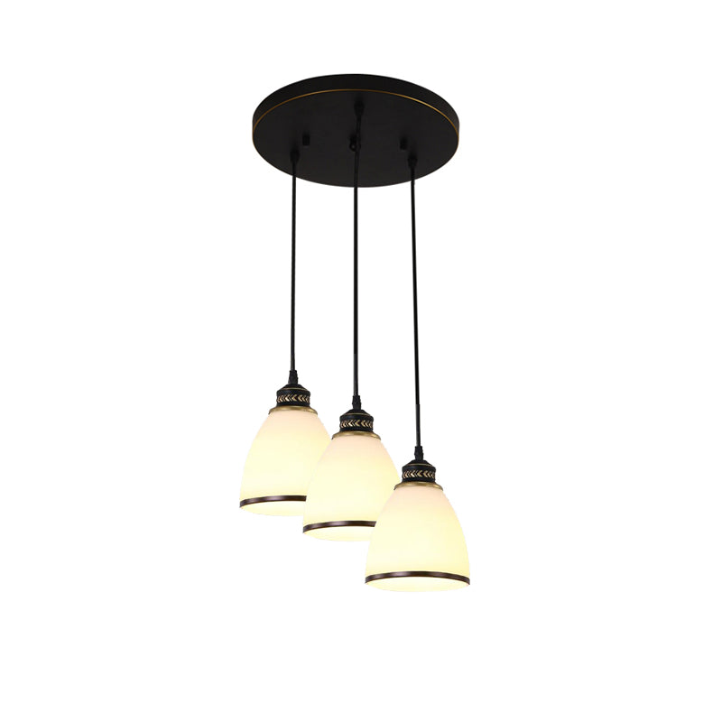 3 Lights Cluster Pendant Lighting Classic Tapered Shade Frosted Glass Hanging Ceiling Light in Black Clearhalo 'Ceiling Lights' 'Close To Ceiling Lights' 'Glass shade' 'Glass' 'Pendant Lights' 'Pendants' Lighting' 216002