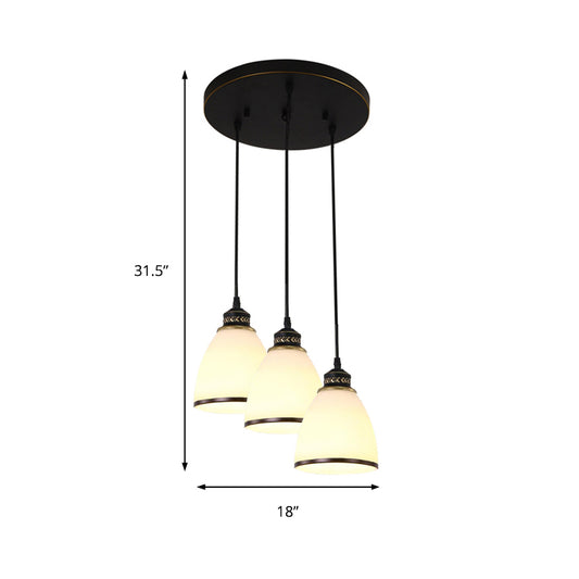 3 Lights Cluster Pendant Lighting Classic Tapered Shade Frosted Glass Hanging Ceiling Light in Black Clearhalo 'Ceiling Lights' 'Close To Ceiling Lights' 'Glass shade' 'Glass' 'Pendant Lights' 'Pendants' Lighting' 216003