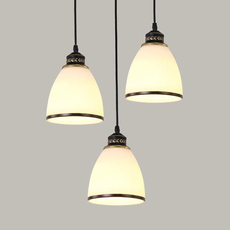 3 Lights Cluster Pendant Lighting Classic Tapered Shade Frosted Glass Hanging Ceiling Light in Black Clearhalo 'Ceiling Lights' 'Close To Ceiling Lights' 'Glass shade' 'Glass' 'Pendant Lights' 'Pendants' Lighting' 216005