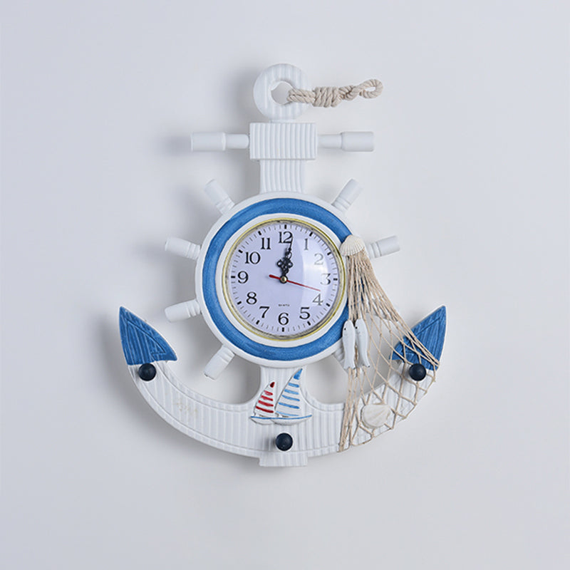 Contemporary Anchor Shaped Wall Light Fixture Wooden Kids Bedroom LED Clock Wall Mounted Lamp in Blue Clearhalo 'Wall Lamps & Sconces' 'Wall Lights' Lighting' 2161928