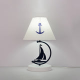 Empire Shade Fabric Table Lamp Kids Single-Bulb White Nightstand Lighting with Sailing Boat Decor Clearhalo 'Lamps' 'Table Lamps' Lighting' 2161957