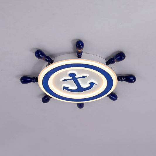 Rudder Wooden Flush Mount Lighting Cartoon Blue LED Flush Mount Fixture for Nursery Clearhalo 'Ceiling Lights' 'Close To Ceiling Lights' 'Close to ceiling' 'Flush mount' Lighting' 2161993