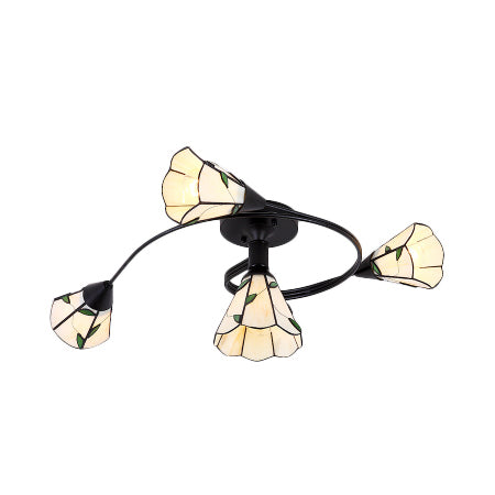 4/6 Heads Curved Semi Flush Light Tiffany Style Stained Glass Bedroom Semi Flushmount in White 4 White Clearhalo 'Ceiling Lights' 'Close To Ceiling Lights' 'Close to ceiling' 'Glass shade' 'Glass' 'Pendant Lights' 'Semi-flushmount' 'Tiffany close to ceiling' 'Tiffany' Lighting' 21620