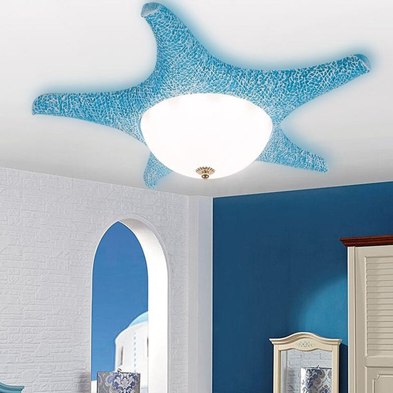 Starfish Kindergarten LED Flush Mount Resin Kids Flushmount Ceiling Lighting with Dome Milky Glass Shade in Blue Blue Clearhalo 'Ceiling Lights' 'Close To Ceiling Lights' 'Close to ceiling' 'Flush mount' Lighting' 2162020
