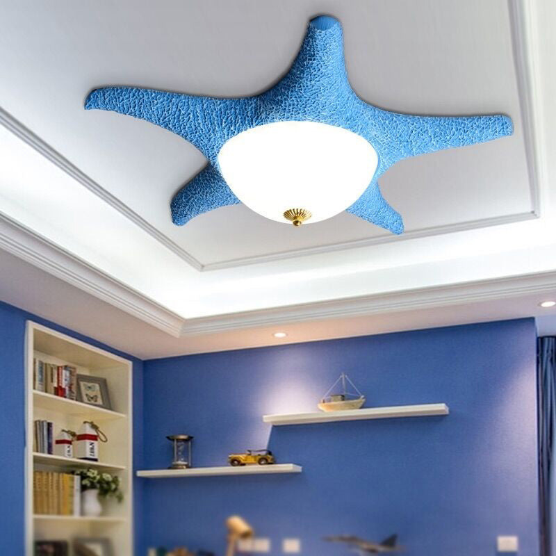 Starfish Kindergarten LED Flush Mount Resin Kids Flushmount Ceiling Lighting with Dome Milky Glass Shade in Blue Clearhalo 'Ceiling Lights' 'Close To Ceiling Lights' 'Close to ceiling' 'Flush mount' Lighting' 2162021