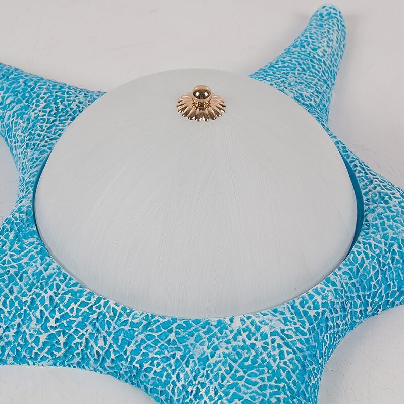Starfish Kindergarten LED Flush Mount Resin Kids Flushmount Ceiling Lighting with Dome Milky Glass Shade in Blue Clearhalo 'Ceiling Lights' 'Close To Ceiling Lights' 'Close to ceiling' 'Flush mount' Lighting' 2162023