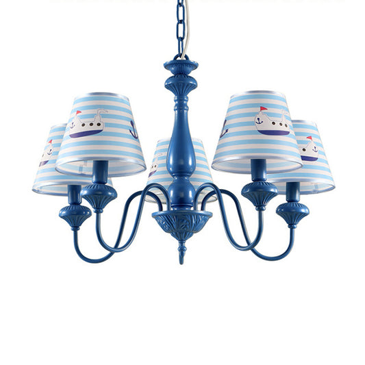Modern Empire Shade Ceiling Lighting Patterned Fabric 5 Heads Child Room Chandelier Light Fixture in Blue Clearhalo 'Ceiling Lights' 'Chandeliers' Lighting' options 2162027