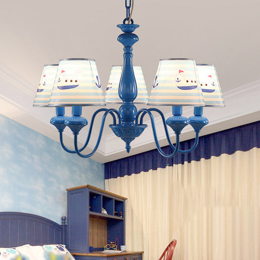 Modern Empire Shade Ceiling Lighting Patterned Fabric 5 Heads Child Room Chandelier Light Fixture in Blue Clearhalo 'Ceiling Lights' 'Chandeliers' Lighting' options 2162028